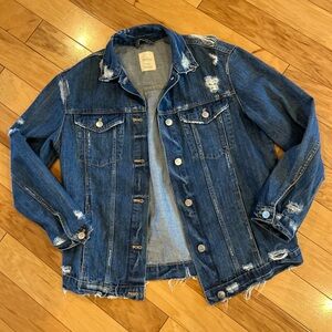 Zara The Trafaluc Oversized Distressed Denim Long Sleeve Jacket for Women